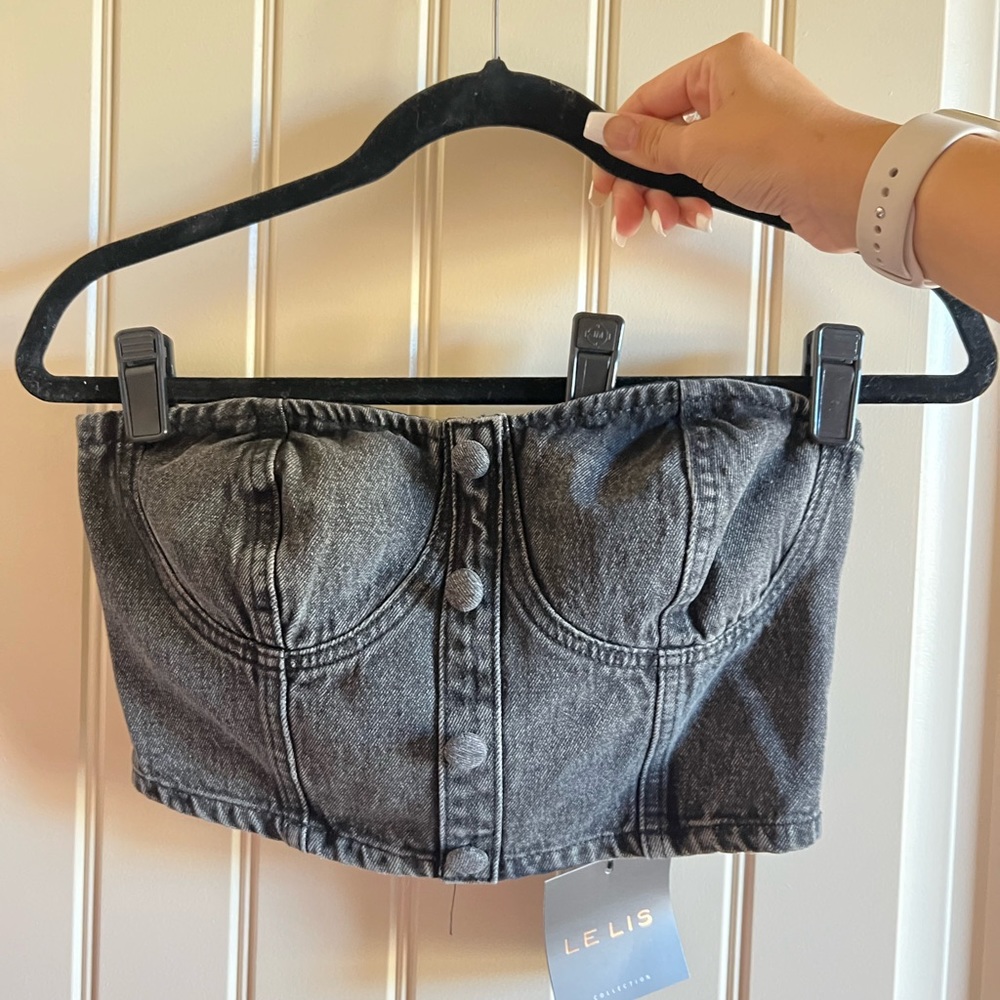 Black washed denim corset crop top Medium/Small